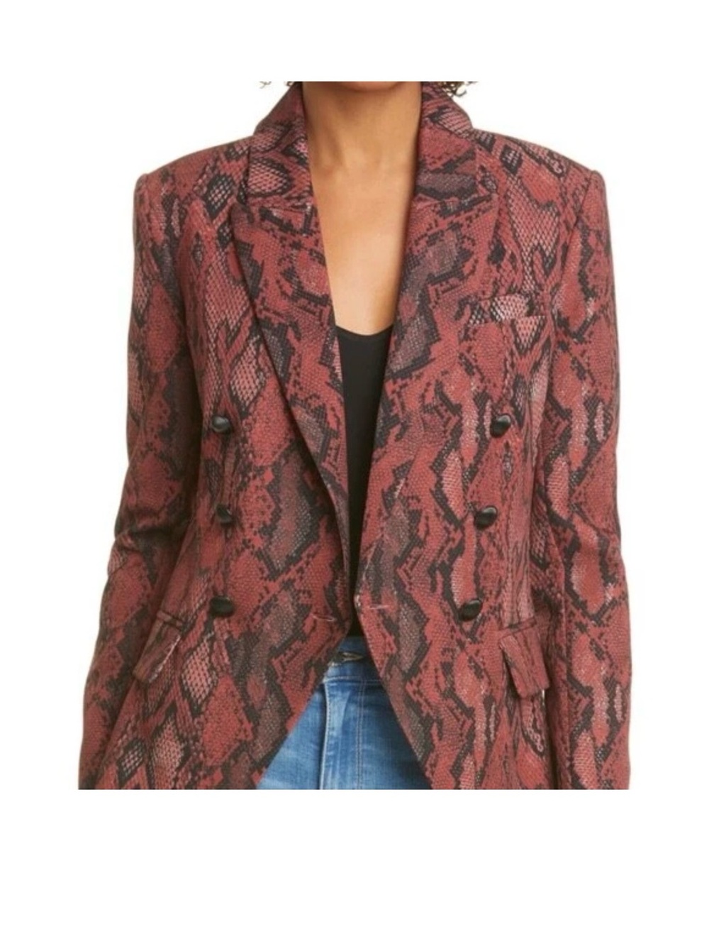 L'AGENCE Red Snake-Print Double-Breasted Blazer
